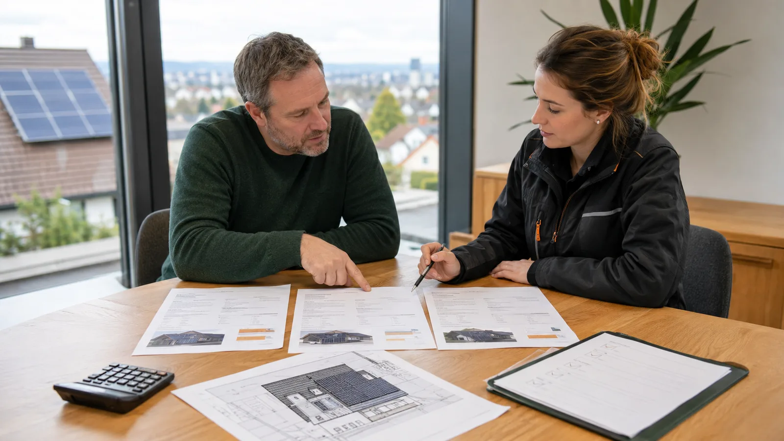 Vergleich mehrerer Solar-Offerten mit Beraterin, Dachplan und Checkliste